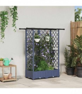 vidaXL Raised Bed with Trellis and Roof Grey 124 x 40 x 121 cm — Size: 124 x 40 x 123 cm, Model: with flat roof (3 side trellis)