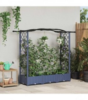 vidaXL Raised Bed with Trellis and Roof Grey 169 x 40 x 123 — Size: 169 x 40 x 125 cm, Model: with curved roof (2 side trellis)