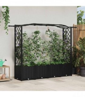 vidaXL Raised Bed with Trellis and Roof Black 204 x 40 x 138 — Size: 204 x 40 x 141 cm, Model: with curved roof (2 side trellis)