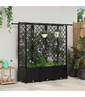 vidaXL Raised Bed with Trellis and Roof Black 163.5 x 40 x 1 — Size: 163.5 x 40 x 138 cm, Model: with flat roof (3 side trellis)
