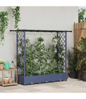 vidaXL Raised Bed with Trellis and Roof Grey 164 x 40 x 121 cm — Size: 164 x 40 x 123 cm, Model: with flat roof (2 side trellis)
