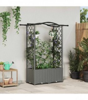 vidaXL Raised Bed with Trellis and Roof Light Grey 125 x 40 x 138 cm — Model: with curved roof (2 side trellis)