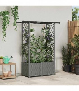 vidaXL Raised Bed with Trellis and Roof Light Grey 124.5 x 4 — Size: 124.5 x 40 x 138 cm, Model: with flat roof (2 side trellis)