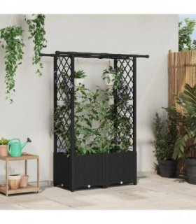 vidaXL Raised Bed with Trellis and Roof Black 124.5 x 40 x 1 — Size: 124.5 x 40 x 138 cm, Model: with flat roof (2 side trellis)