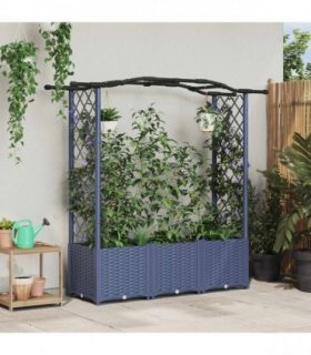 vidaXL Raised Bed with Trellis and Roof Grey 164 x 40 x 138 — Size: 164 x 40 x 142 cm, Model: with curved roof (2 side trellis)