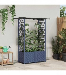vidaXL Raised Bed with Trellis and Roof Grey 124.5 x 40 x 13 — Size: 124.5 x 40 x 138 cm, Model: with flat roof (2 side trellis)