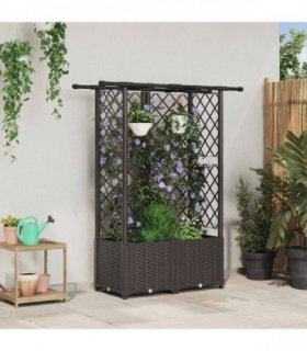 vidaXL Raised Bed with Trellis and Roof Brown 124 x 40 x 136 c — Size: 124 x 40 x 138 cm, Model: with flat roof (3 side trellis)