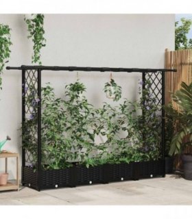 vidaXL Raised Bed with Trellis and Roof Black 203 x 40 x 121 c — Size: 203 x 40 x 123 cm, Model: with flat roof (2 side trellis)