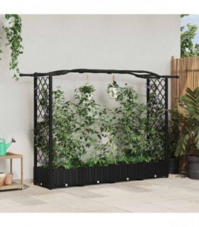 vidaXL Raised Bed with Trellis and Roof Black 207 x 40 x 123 — Size: 207 x 40 x 126 cm, Model: with curved roof (2 side trellis)