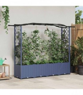 vidaXL Raised Bed with Trellis and Roof Grey 204 x 40 x 138 — Size: 204 x 40 x 141 cm, Model: with curved roof (2 side trellis)