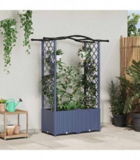 vidaXL Raised Bed with Trellis and Roof Grey 125 x 40 x 138 cm PP — Model: with curved roof (2 side trellis)