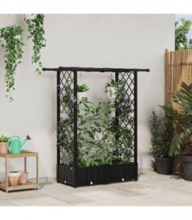 vidaXL Raised Bed with Trellis and Roof Black 122.5 x 40 x 1 — Size: 122.5 x 40 x 123 cm, Model: with flat roof (2 side trellis)