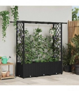 vidaXL Raised Bed with Trellis and Roof Black 162.5 x 40 x 1 — Size: 162.5 x 40 x 138 cm, Model: with flat roof (2 side trellis)