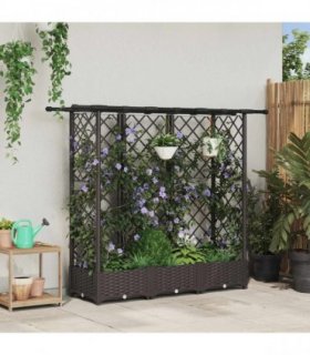 vidaXL Raised Bed with Trellis and Roof Brown 164 x 40 x 121 c — Size: 164 x 40 x 123 cm, Model: with flat roof (3 side trellis)