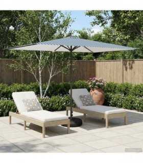 vidaXL Garden Parasol with Base 200 x 300 cm Polyester Rectangular — Colour: Blue and white, Size: 2 x 3 m