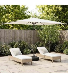 vidaXL Garden Parasol with Base 200 x 300 cm Polyester Rectangular — Colour: Cream, Size: 2 x 3 m
