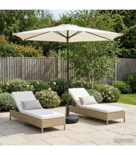 vidaXL Garden Parasol with Base 270 x 270 cm Polyester Rectangular — Colour: Cream, Size: 2.7 x 2.7 m