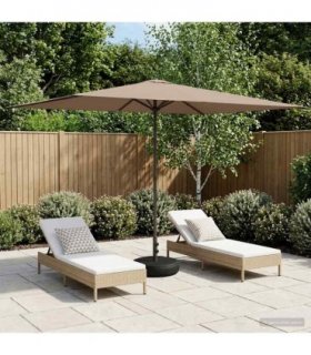 vidaXL Garden Parasol with Base 200 x 300 cm Polyester Rectangular — Colour: Taupe, Size: 2 x 3 m