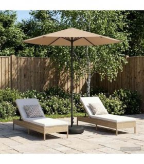 vidaXL Garden Parasol with Base 230 x 230 cm Polyester Rectangular — Colour: Taupe, Size: 2.3 x 2.3 m
