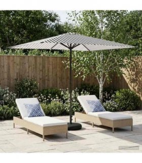 vidaXL Garden Parasol with Base 200 x 300 cm Polyester Rectangular — Colour: Black and white, Size: 2 x 3 m