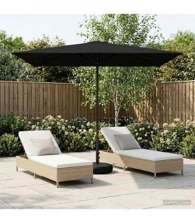 vidaXL Garden Parasol with Base 200 x 300 cm Polyester Rectangular — Colour: Black, Size: 2 x 3 m