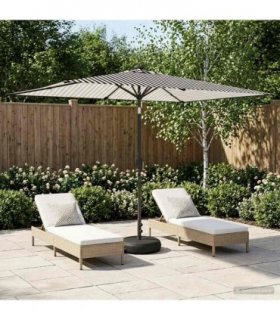 vidaXL Garden Parasol with LED Lights and Base 200 x 300 cm Polyester — Colour: Black and white, Size: 2 x 3 m