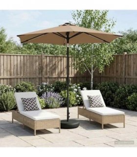 vidaXL Garden Parasol with LED Lights and Base 230 x 230 cm Polyester — Colour: Taupe, Size: 2.3 x 2.3 m