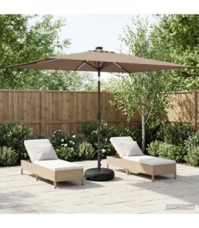 vidaXL Garden Parasol with LED Lights and Base 200 x 300 cm Polyester — Colour: Taupe, Size: 2 x 3 m