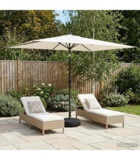 vidaXL Garden Parasol with LED Lights and Base 200 x 300 cm Polyester — Colour: Cream, Size: 2 x 3 m