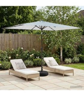 vidaXL Garden Parasol with LED Lights and Base 200 x 300 cm Polyester — Colour: Blue and white, Size: 2 x 3 m