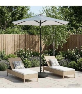vidaXL Garden Parasol with LED Lights and Base 230 x 230 cm Polyester — Colour: Blue and white, Size: 2.3 x 2.3 m