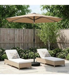 vidaXL Garden Parasol with LED Lights and Base 270 x 270 cm Polyester — Colour: Taupe, Size: 2.7 x 2.7 m