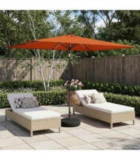 vidaXL Garden Parasol with LED Lights and Base 200 x 300 cm Polyester — Colour: Terracotta, Size: 2 x 3 m