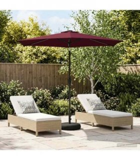 vidaXL Garden Parasol with LED Lights and Base 270 x 270 cm Polyester — Colour: Bordeaux red, Size: 2.7 x 2.7 m