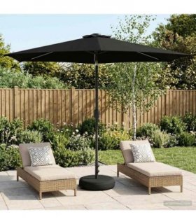 vidaXL Garden Parasol with LED Lights and Base 300 x 300 cm Polyester — Colour: Black, Size: 3 x 3 m