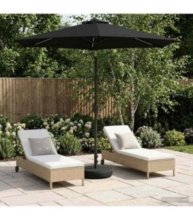 vidaXL Garden Parasol with LED Lights and Base 230 x 230 cm Polyester — Colour: Black, Size: 2.3 x 2.3 m