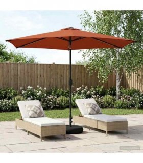 vidaXL Garden Parasol with LED Lights and Base 300 x 300 cm Polyester — Colour: Terracotta, Size: 3 x 3 m