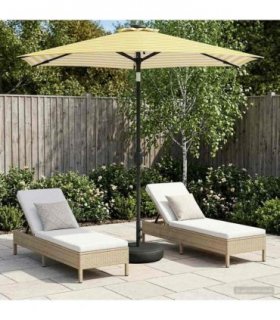 vidaXL Garden Parasol with LED Lights and Base 230 x 230 cm Polyester — Colour: Yellow and white, Size: 2.3 x 2.3 m