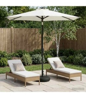 vidaXL Garden Parasol with LED Lights and Base 230 x 230 cm Polyester — Colour: Cream, Size: 2.3 x 2.3 m