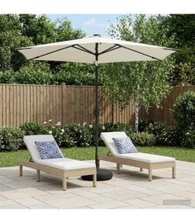 vidaXL Garden Parasol with LED Lights and Base 270 x 270 cm Polyester — Colour: Cream, Size: 2.7 x 2.7 m