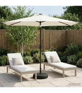 vidaXL Garden Parasol with LED Lights and Base 300 x 300 cm Polyester — Colour: Cream, Size: 3 x 3 m