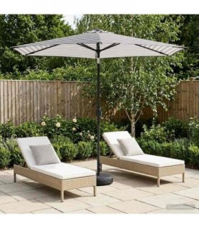 vidaXL Garden Parasol with LED Lights and Base 270 x 270 cm Polyester — Colour: Black and white, Size: 2.7 x 2.7 m