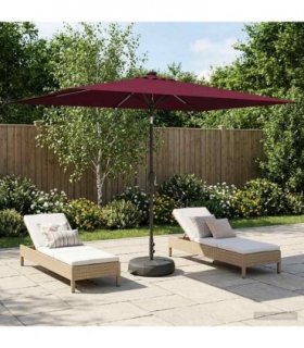 vidaXL Garden Parasol with LED Lights and Base 200 x 300 cm Polyester — Colour: Bordeaux red, Size: 2 x 3 m