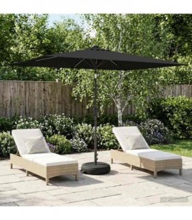 vidaXL Garden Parasol with LED Lights and Base 200 x 300 cm Polyester — Colour: Black, Size: 2 x 3 m