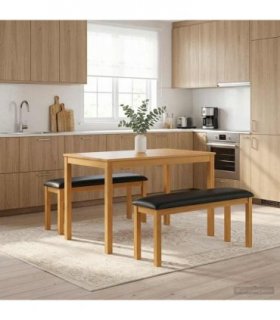 vidaXL Dining Bench 95 x 32 x 45 cm Solid Oak Wood Black — Model: with black cushion