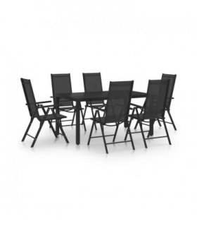vidaXL Dining Set | Black | Powder-coated aluminium, Textilene, WPC | Standard — Size: 140 cm table length