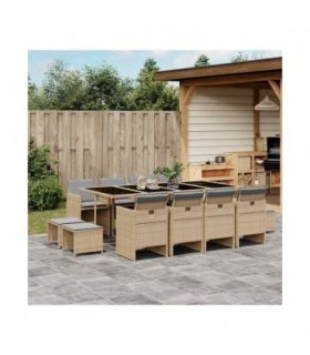 vidaXL 13 Piece Garden Dining Set with Cushions Mix Beige Poly Rattan
