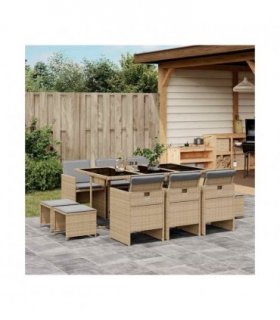 vidaXL 11 Piece Garden Dining Set with Cushions Mix Beige Poly Rattan