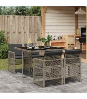 vidaXL 5 Piece Garden Dining Set with Cushions Grey Poly Rattan — V0672218331
