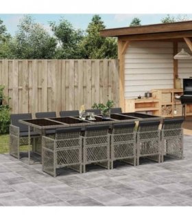 vidaXL 11 Piece Garden Dining Set with Cushions Grey Poly Rattan